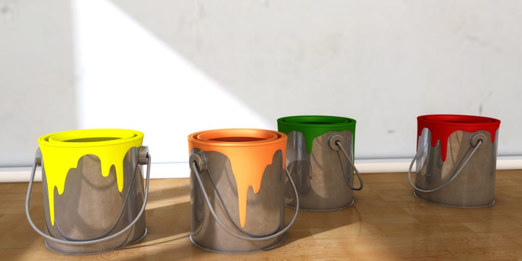 3d buckets with acrylic paint