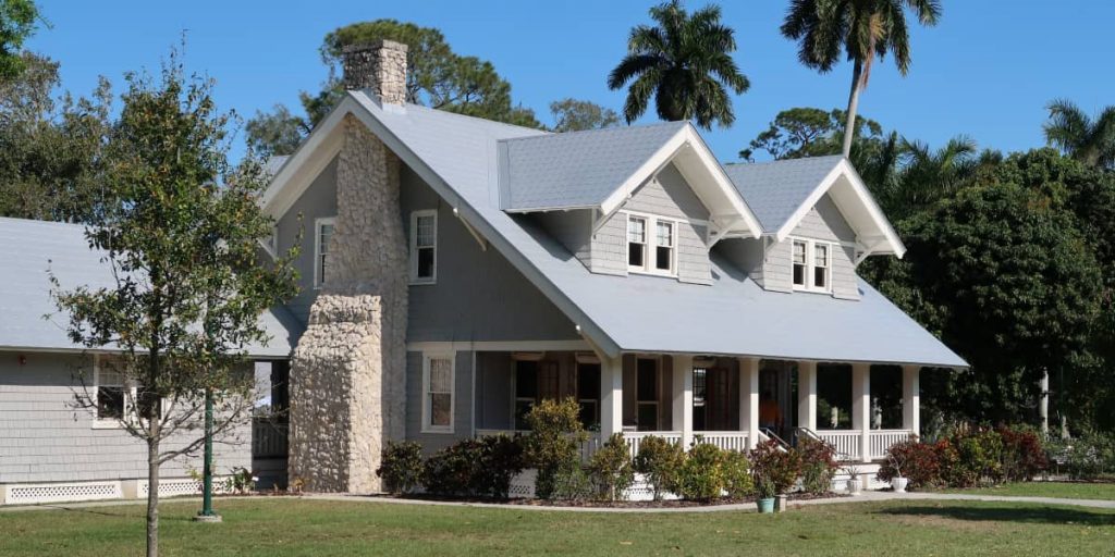 house front yard with various decor elements