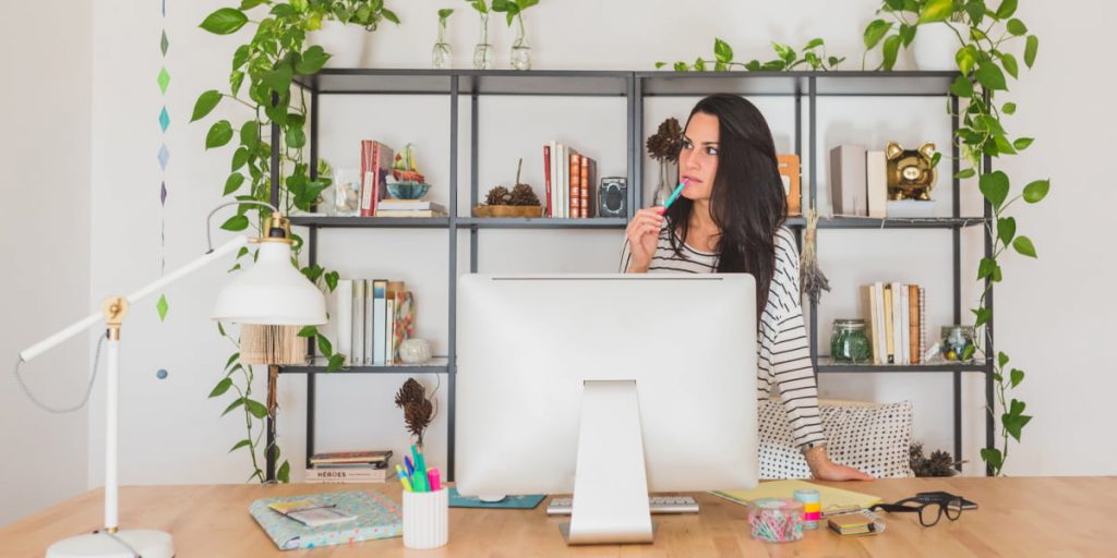 woman is setting up home office