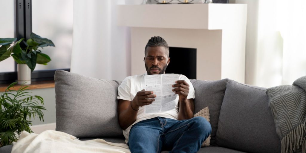 a man is reading instructions to TV