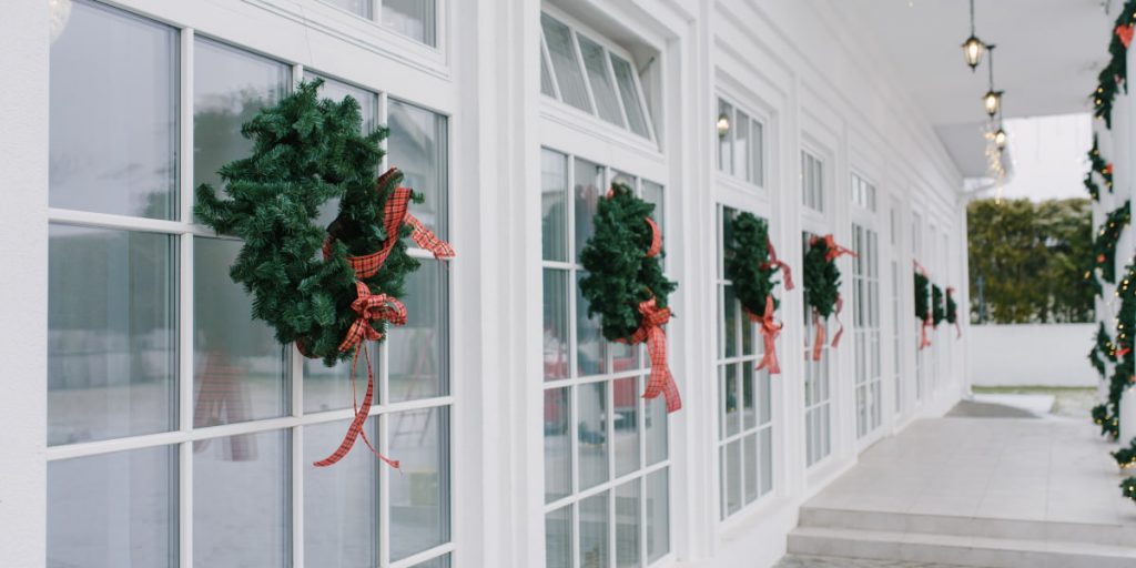 hanging wreaths on windows