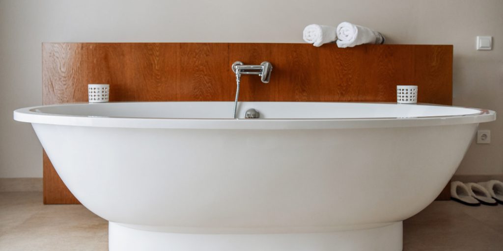 bathtub with wood decor